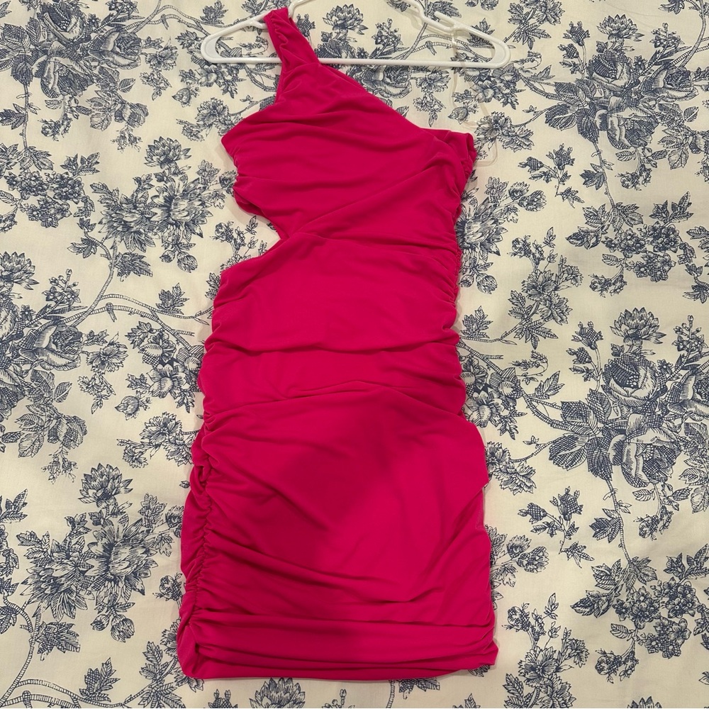 LEITH | Nordstrom pink one shoulder body-con ruched cut-out dress